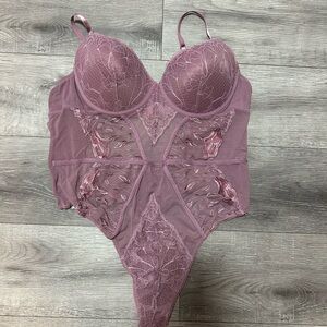 La Vie En Rose Satin and Lace Bodysuit in Dusty Pink